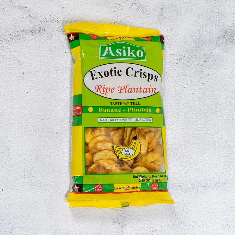 Box - Asiko Exotic Crisps Ripe Plantain Chips Naturally Sweet Unsalted 75g x 30