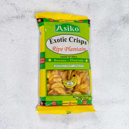 Pack of 3 - Asiko Exotic Ripe Naturaly Sweet - Unsalted Plantain Chips 75g